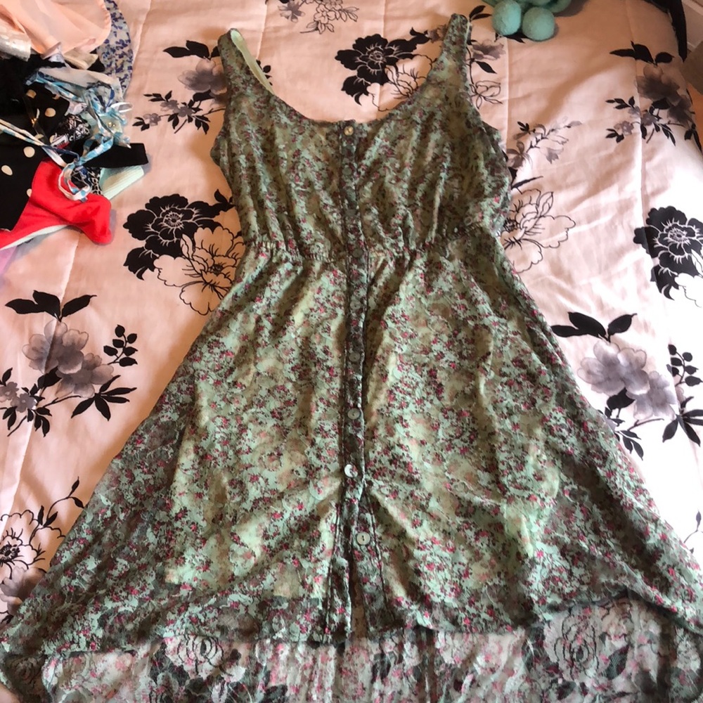 Green floral high-low dress
